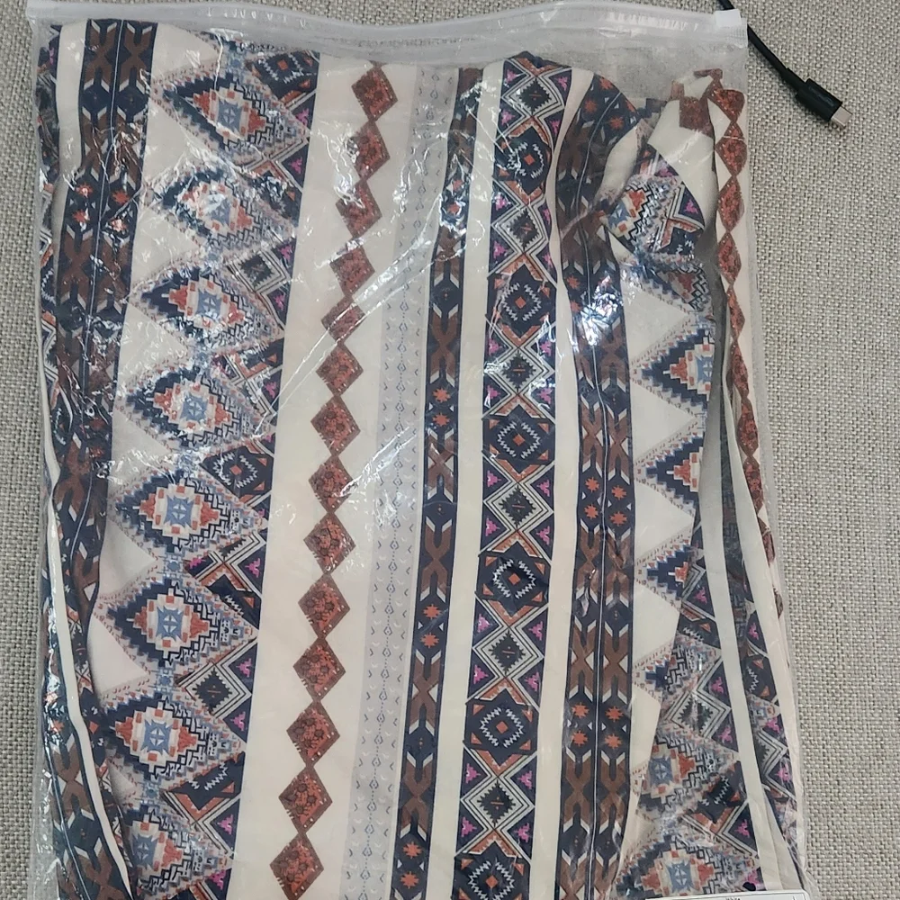 NWT Womens Wide Leg Pants High Elastic Waist Adjustable Knot Vaca Boho Geo Print